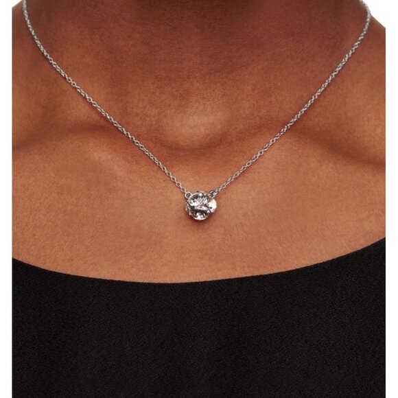 Kate Spade New York Silver-Tone Crystal Pendant Necklace With Chain & Pouch - Picture 9 of 9